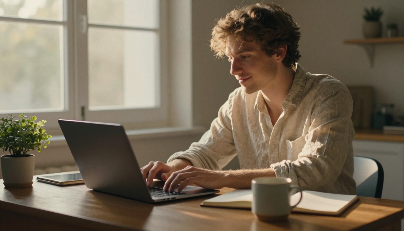Relaxed developer closing a laptop at golden hour