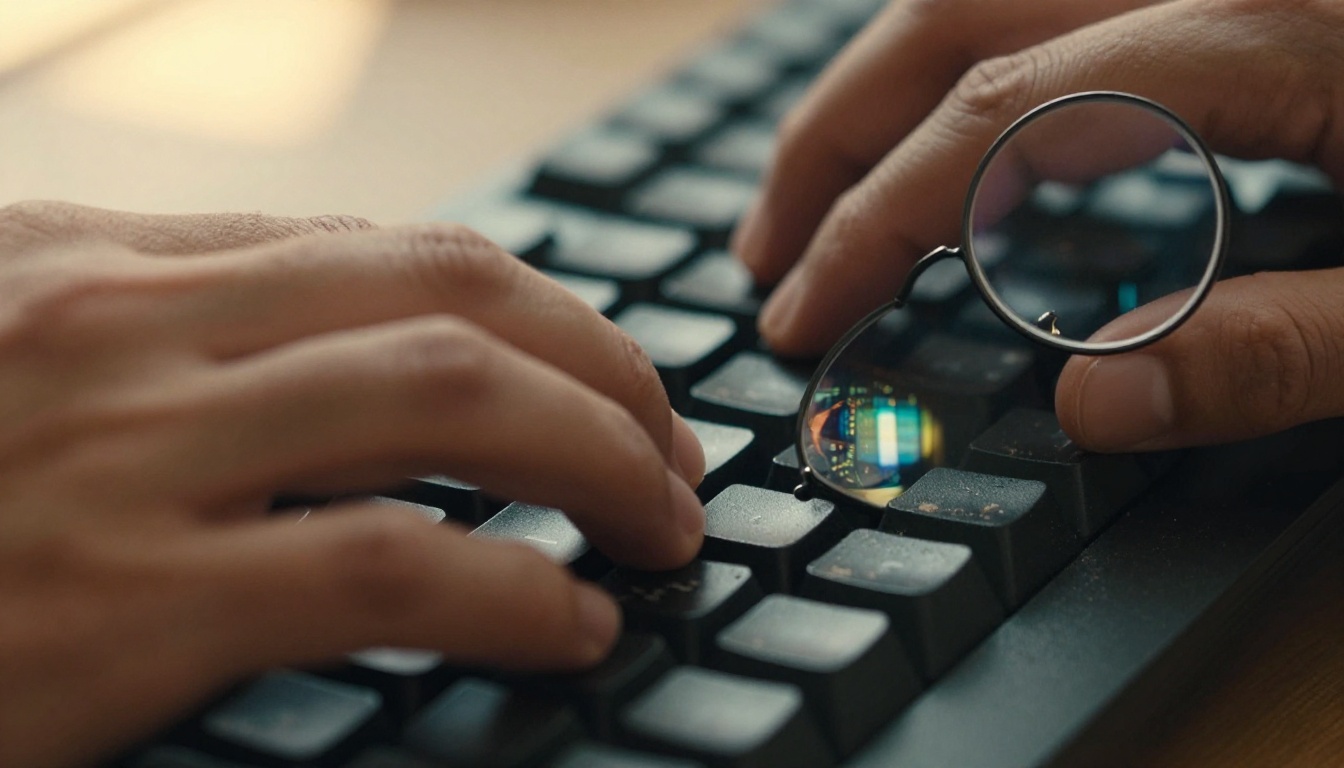 Close-up of a developer's hands typing in golden afternoon light