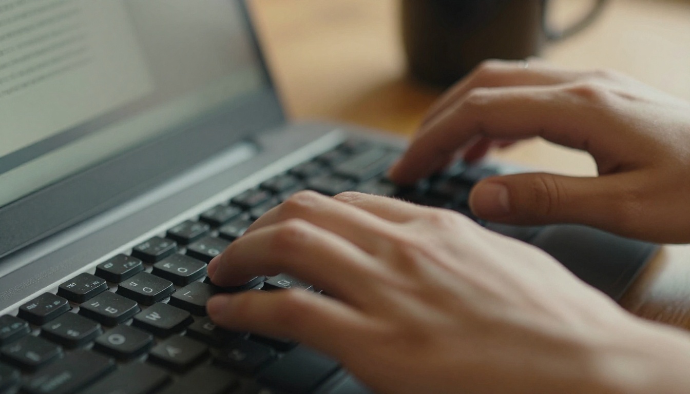 Extreme close-up of fingers typing during an endpoint test