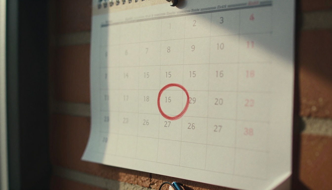 Paper wall calendar with one date circled in red marker