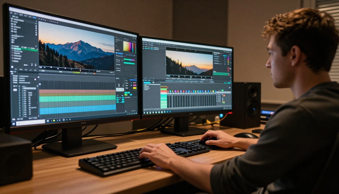 Colourist's hands on a grading console in front of a reference monitor