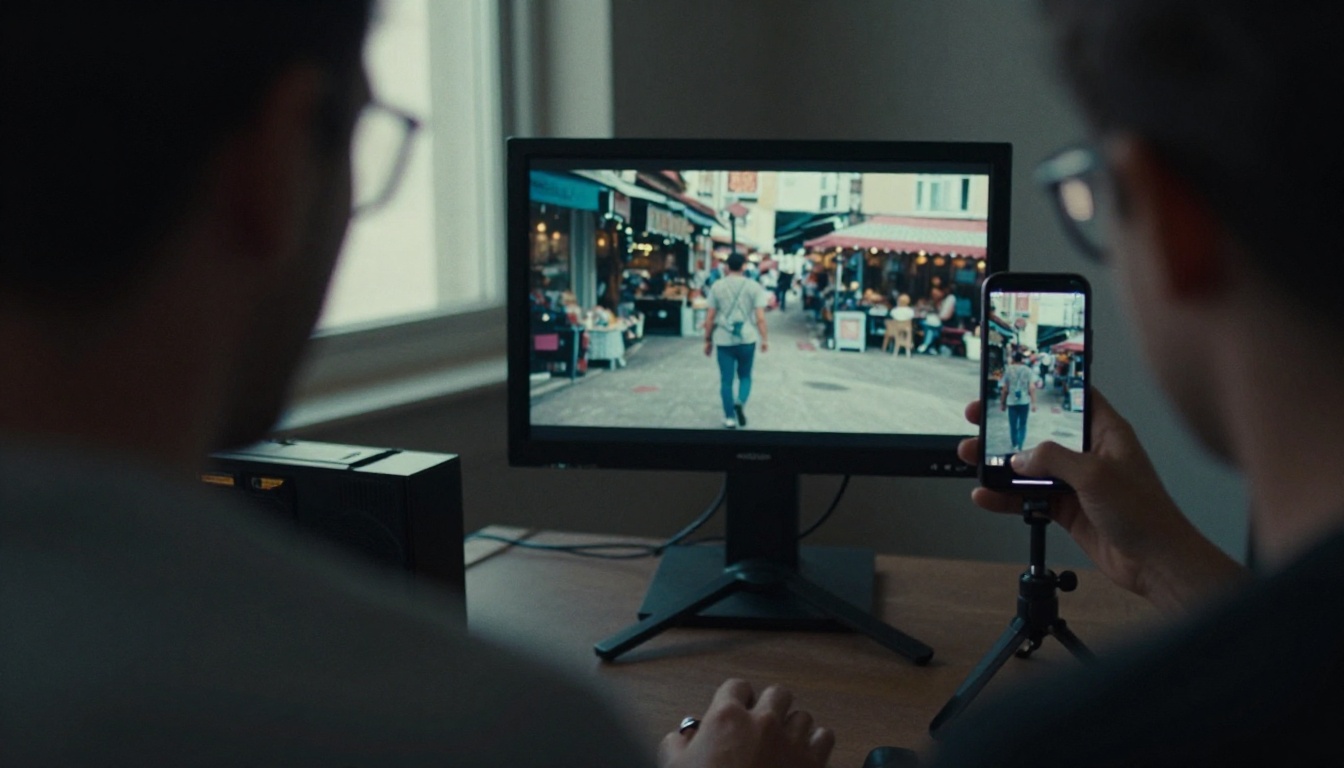 Editor reviewing a vertical clip beside a smartphone on a tripod
