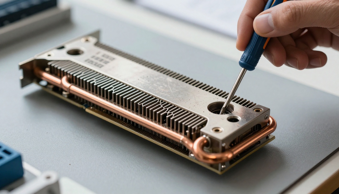 Close-up of a graphics accelerator card on a workbench