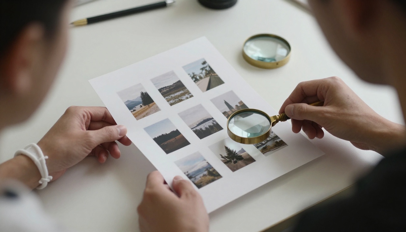 Photographer holding a contact sheet of printed frames, a picture of image generation cost per image