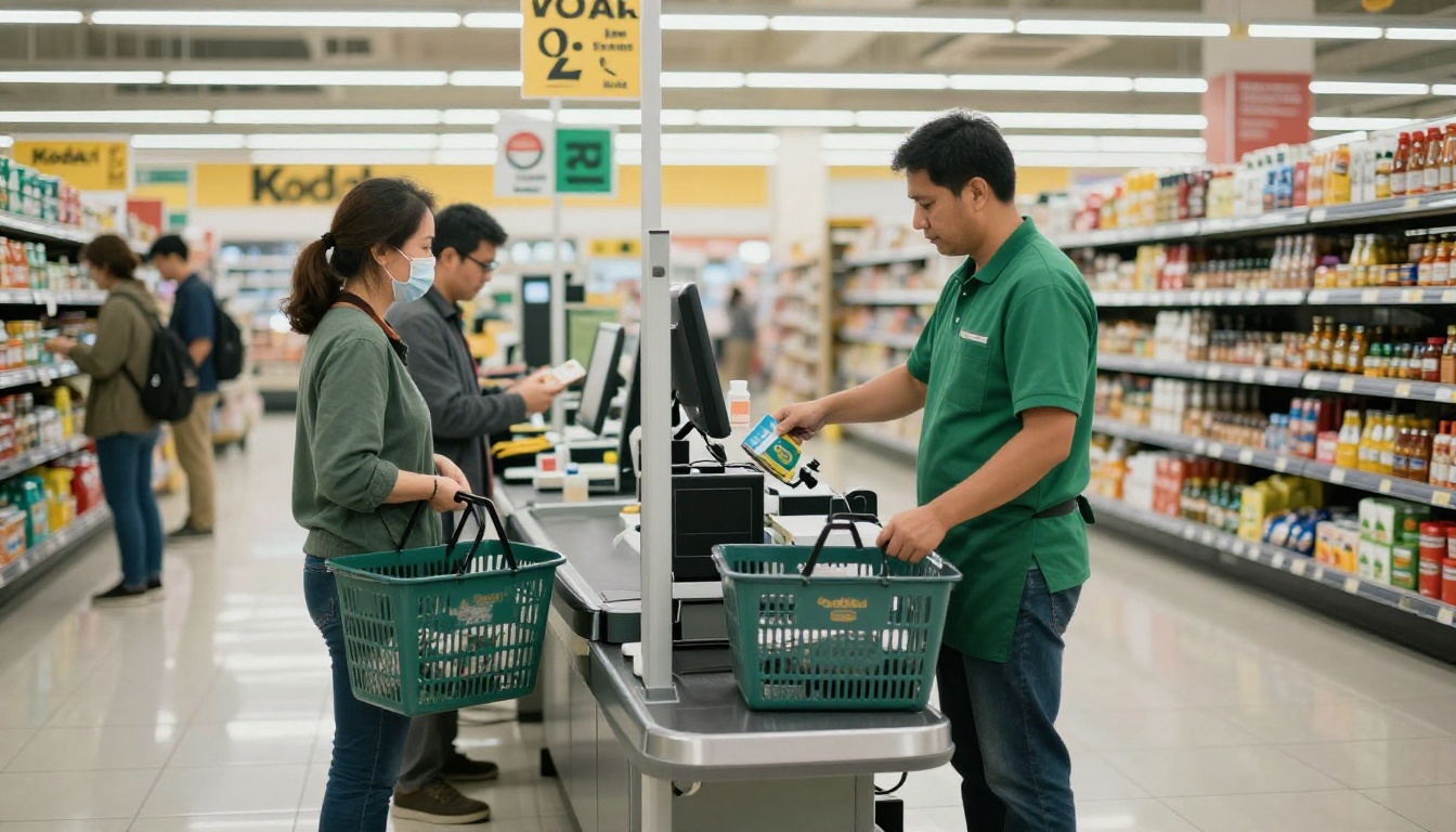 Supermarket with two checkout lanes and only one open, a picture of a 2 request concurrency limit