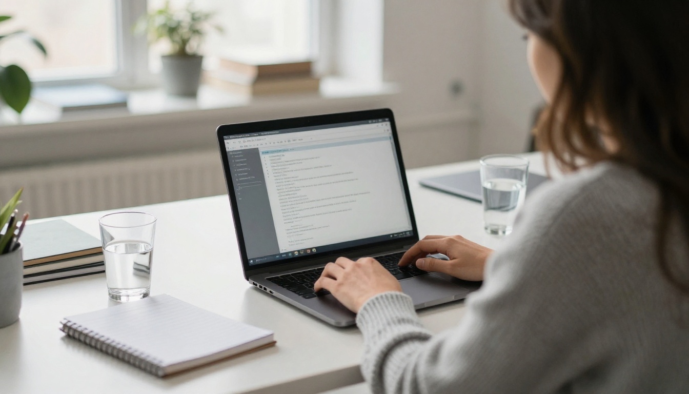 Developer typing a request at a standing desk in a bright loft