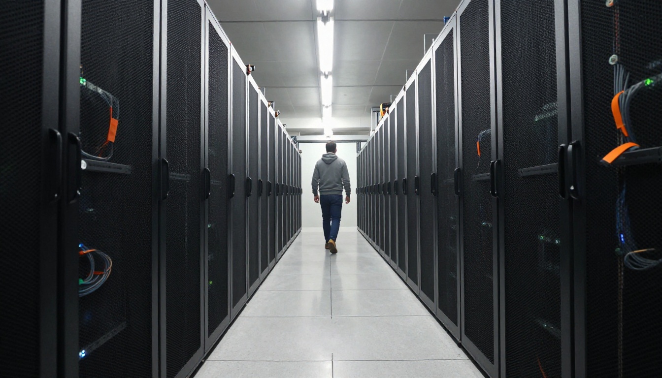 Quiet data center aisle lined with server racks