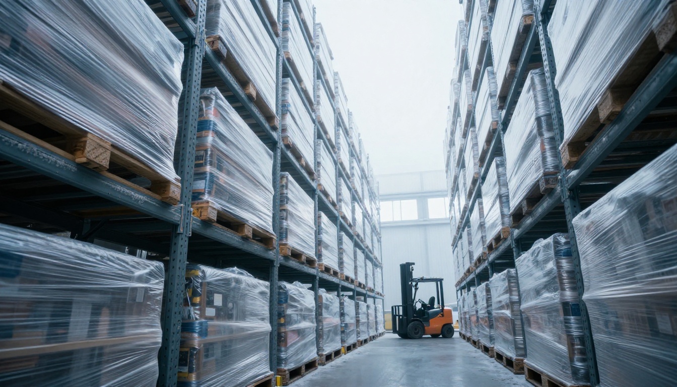 Pallets stacked on cold-storage racking, a picture of paying for space by the hour