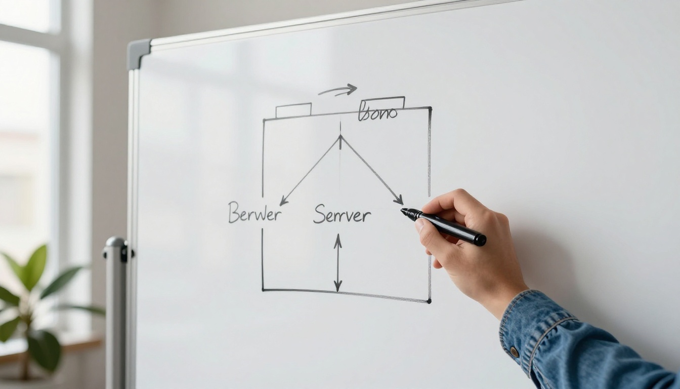 Whiteboard sketch of the browser, server and image model architecture