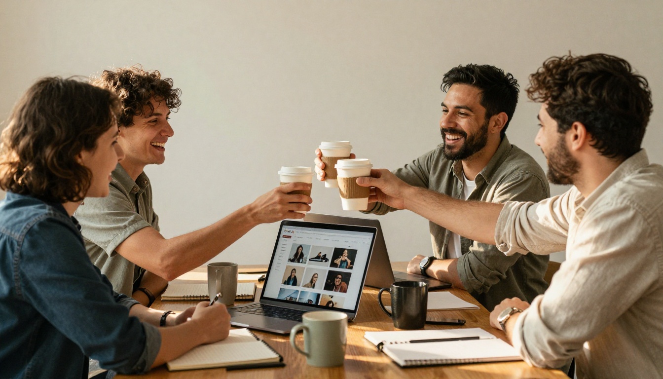Small team celebrating the launch of their image generator website