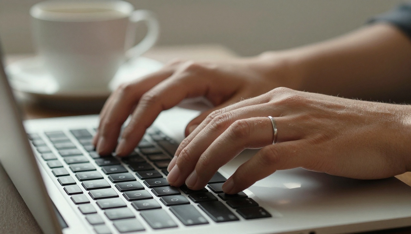 Hands typing on a silver laptop in morning light while comparing Lovable plans