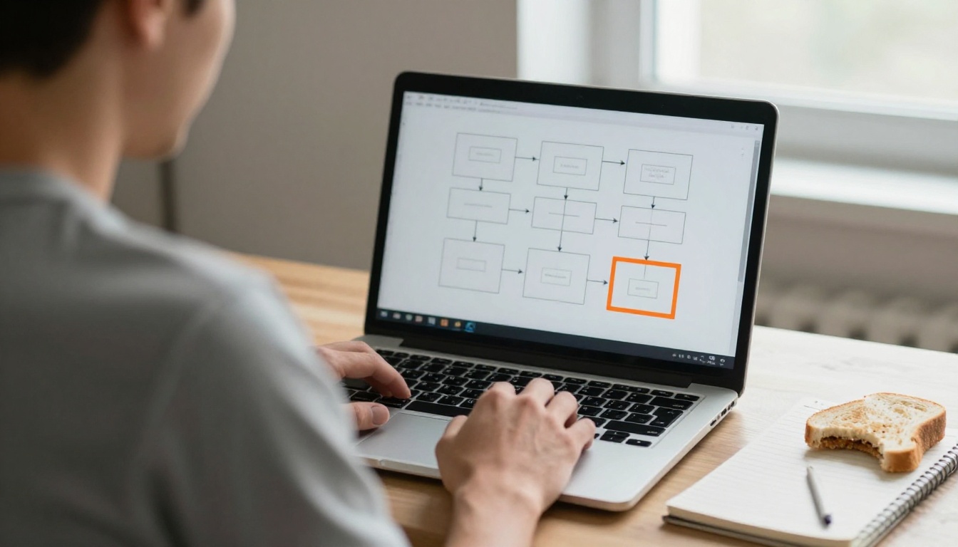 A frustrated builder looking at a workflow canvas with one failed step outlined
