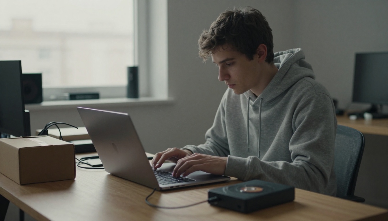 A man closing his laptop at a quiet studio desk after the Sora shutdown