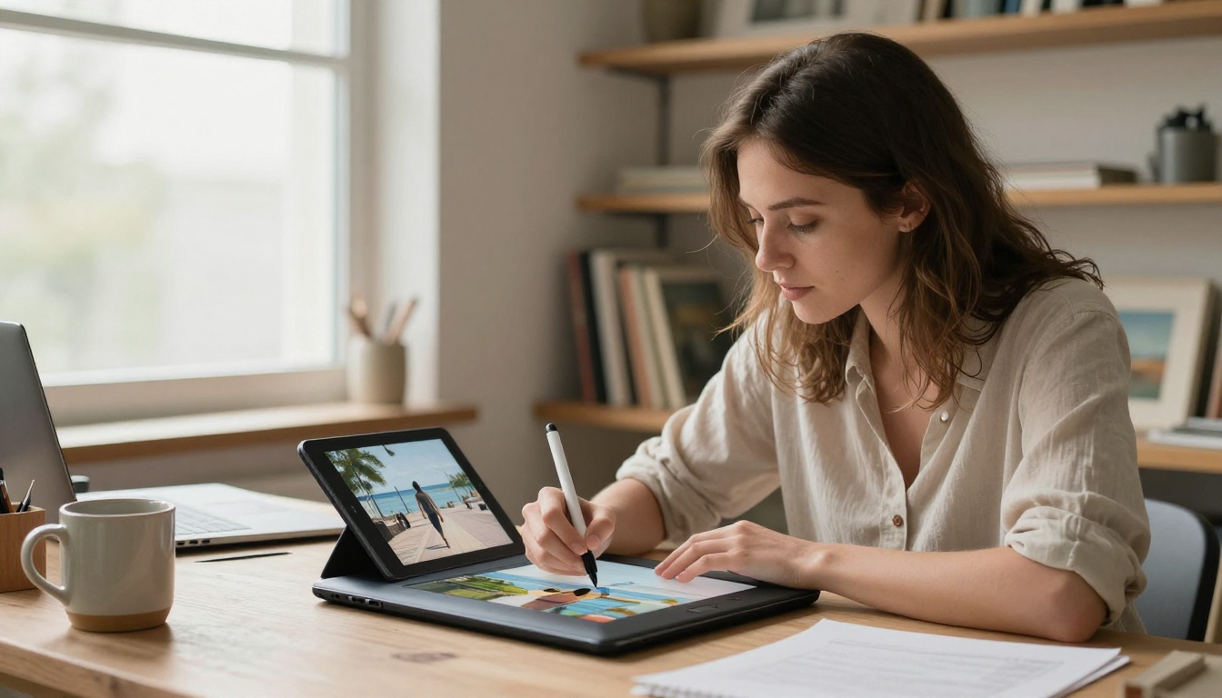A digital artist paints over a still frame on a pen tablet to build a first frame