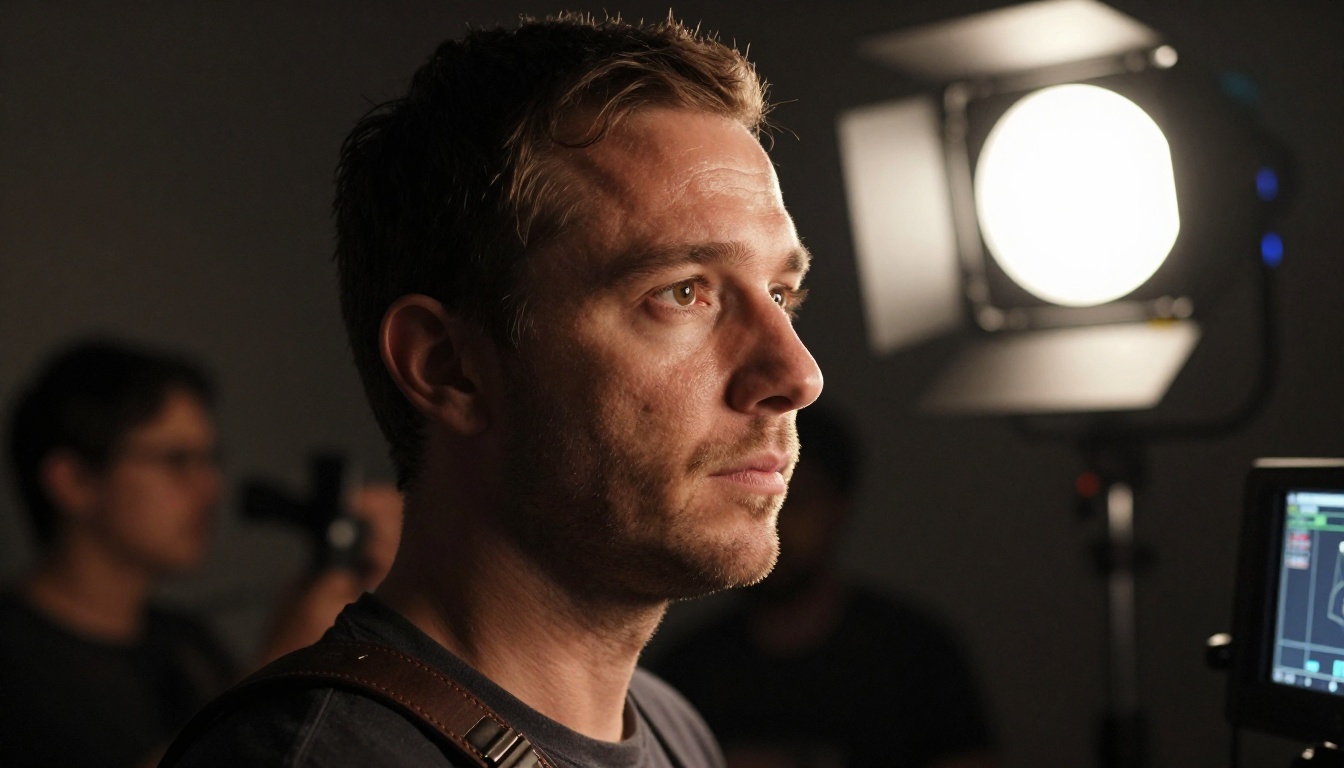 A cinematographer studies a camera monitor, the performance on screen is what Modify preserves