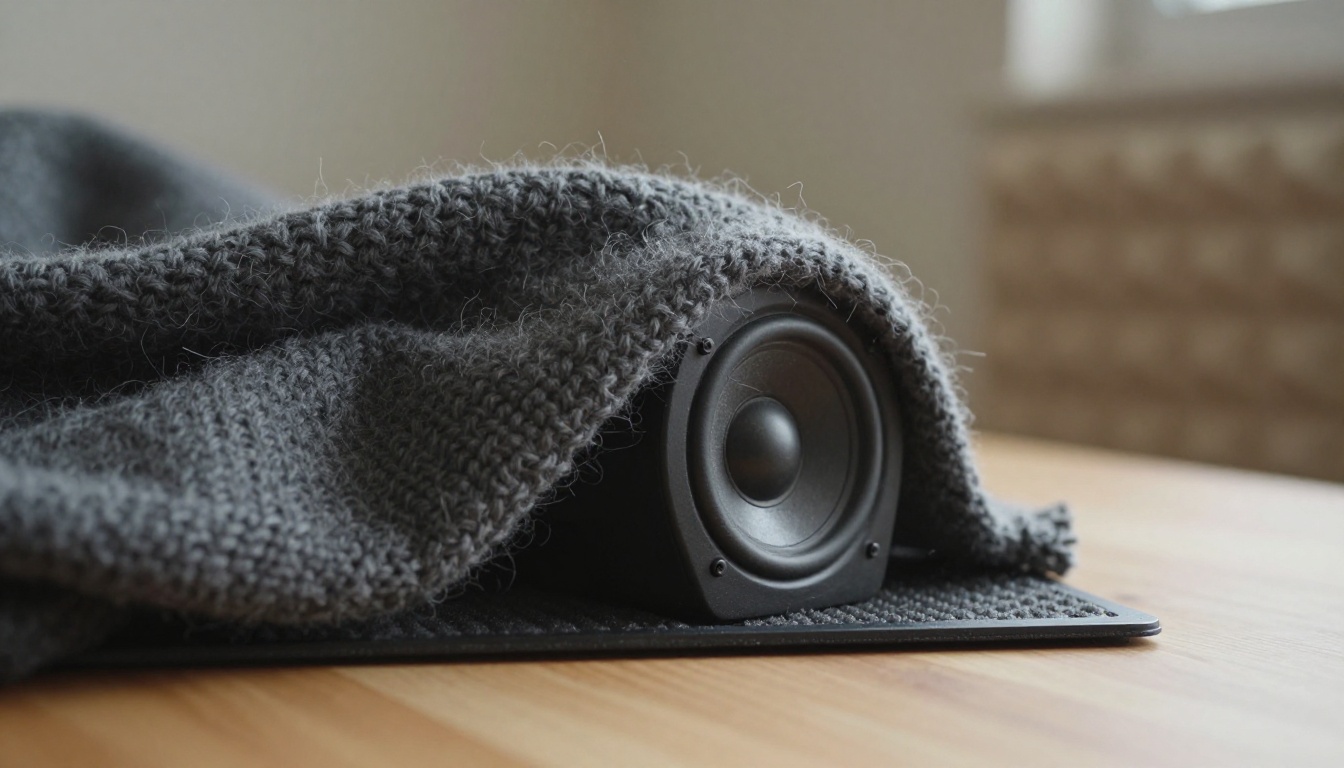 Wool blanket draped over a studio monitor speaker