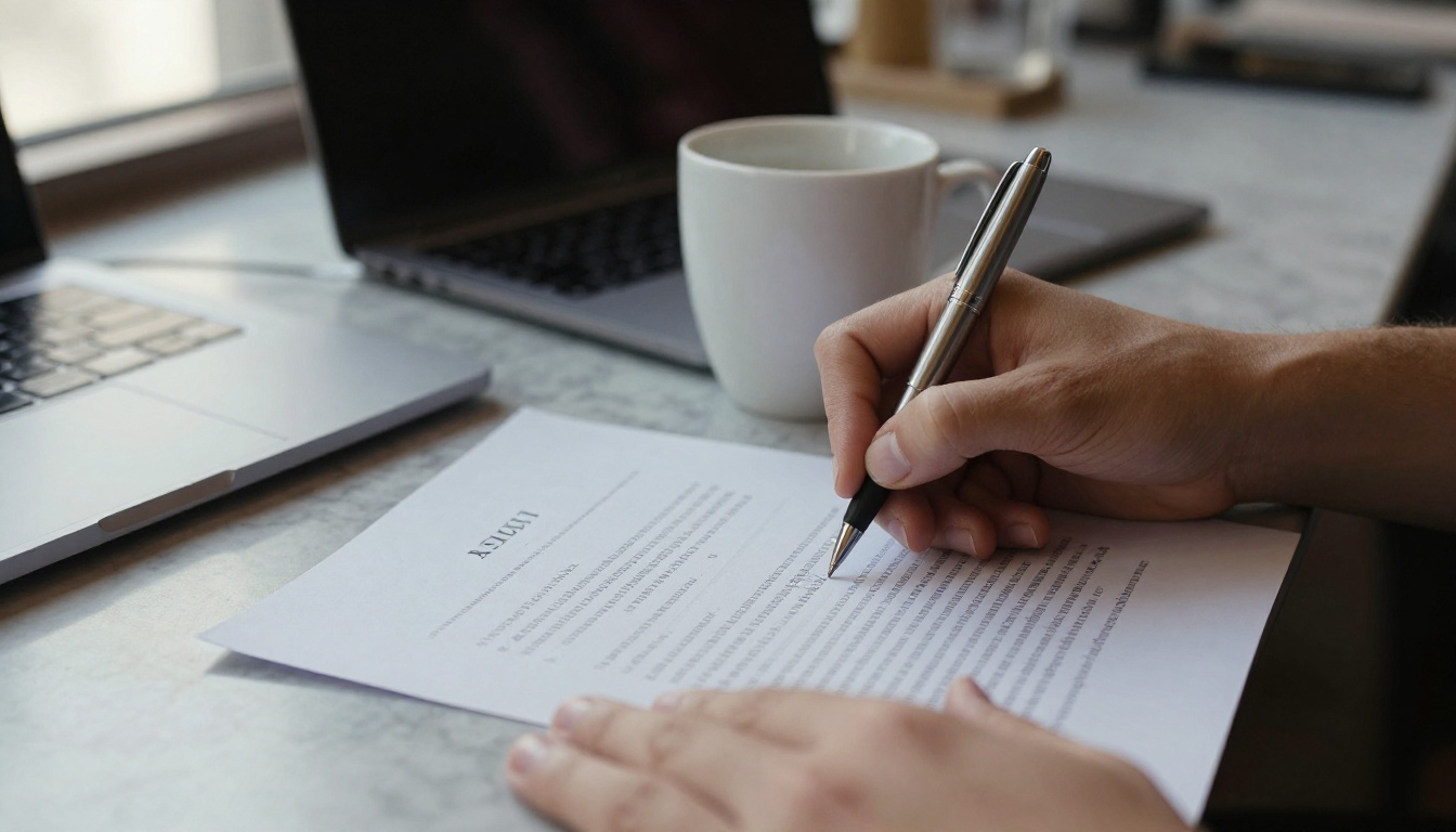 Two hands signing a contract at a cafe table