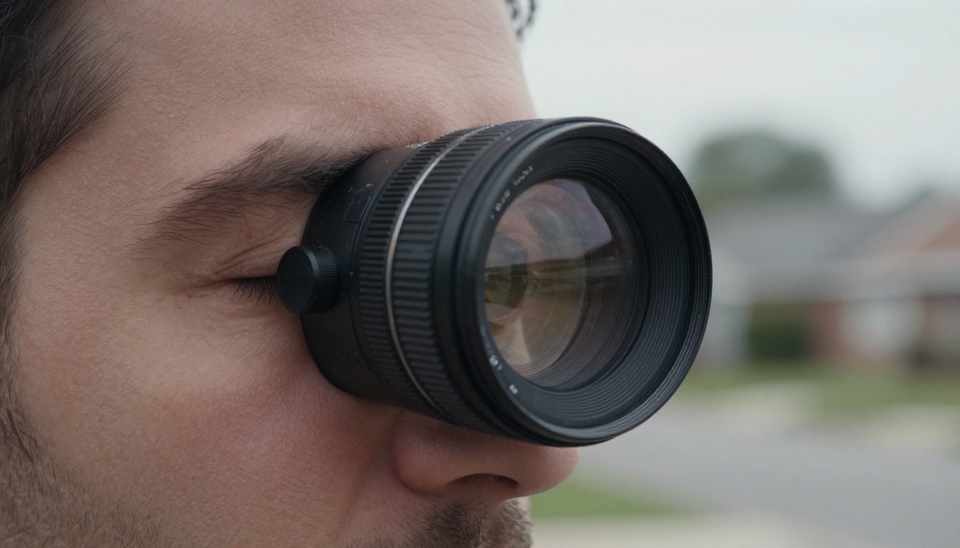 Close-up of an eye pressed against a camcorder viewfinder