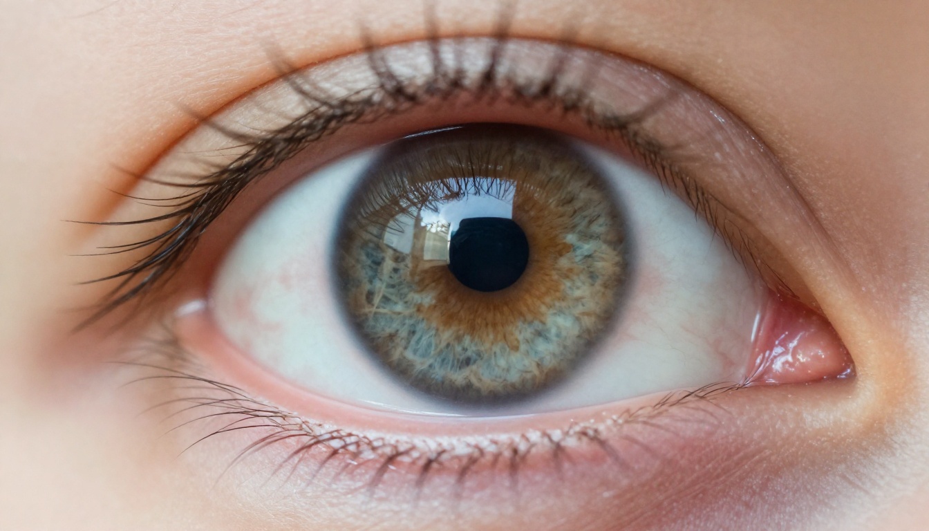 Extreme macro of a human eye with a window reflected on the cornea