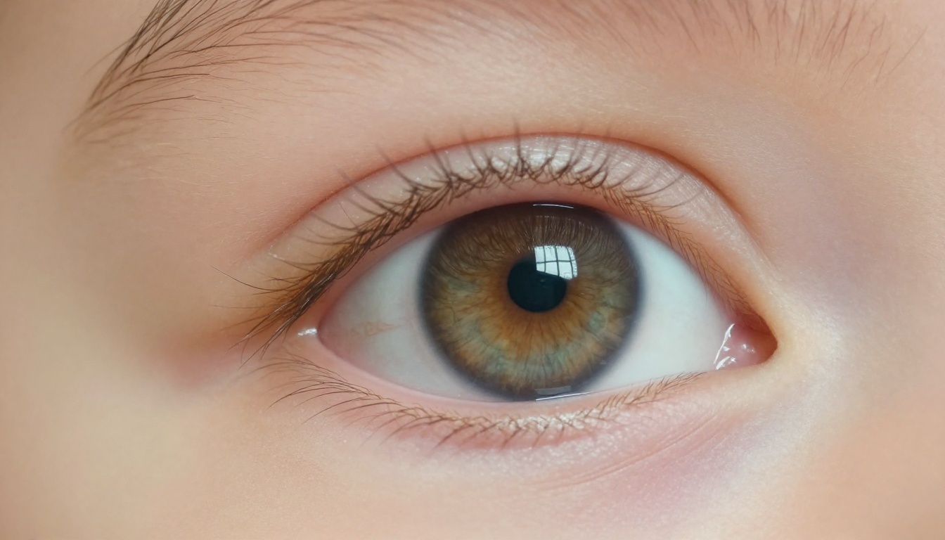 Extreme close up of a baby's hazel green eye with long lashes