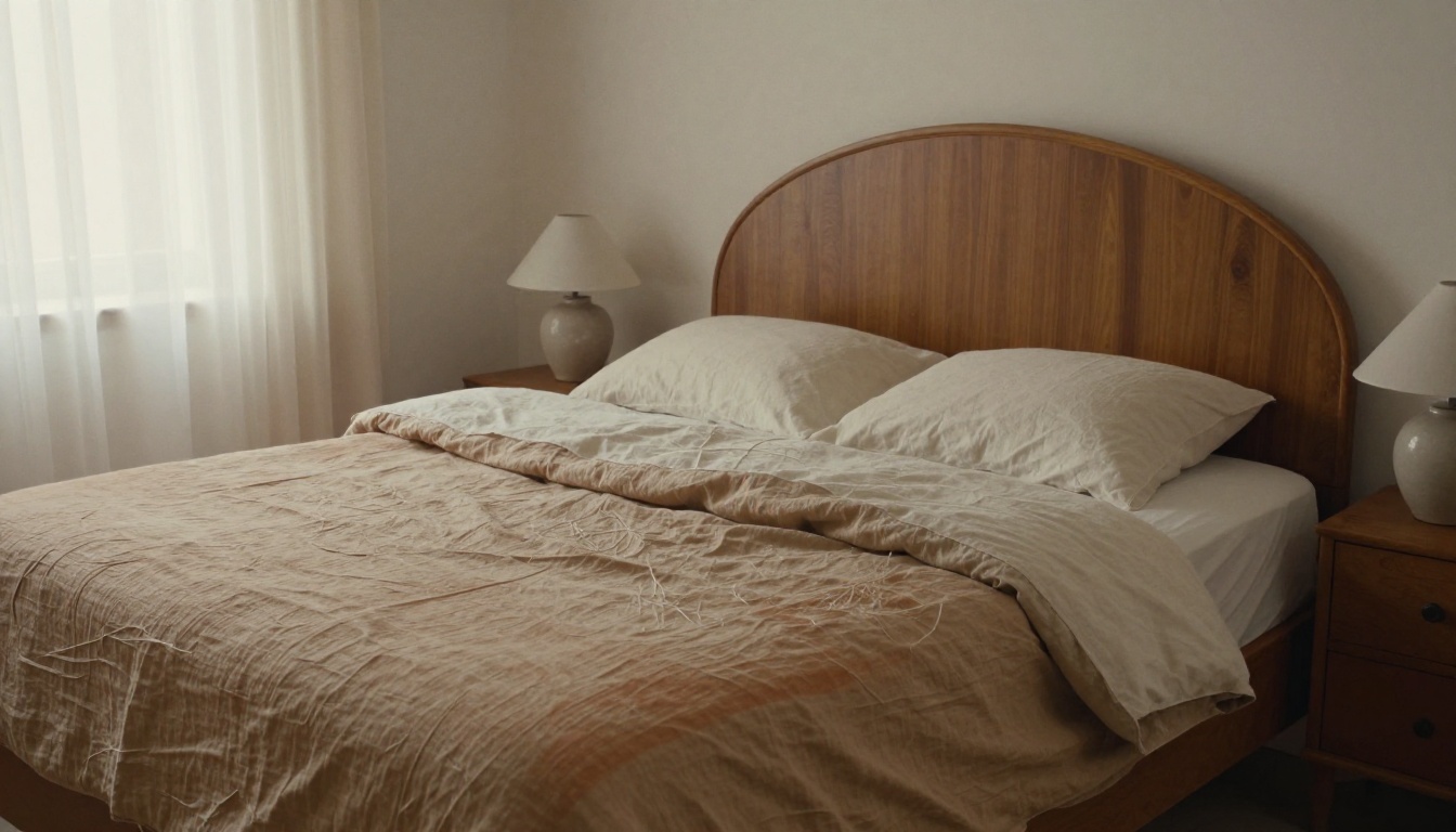 A calm linen bedroom with sheer curtains and soft morning light