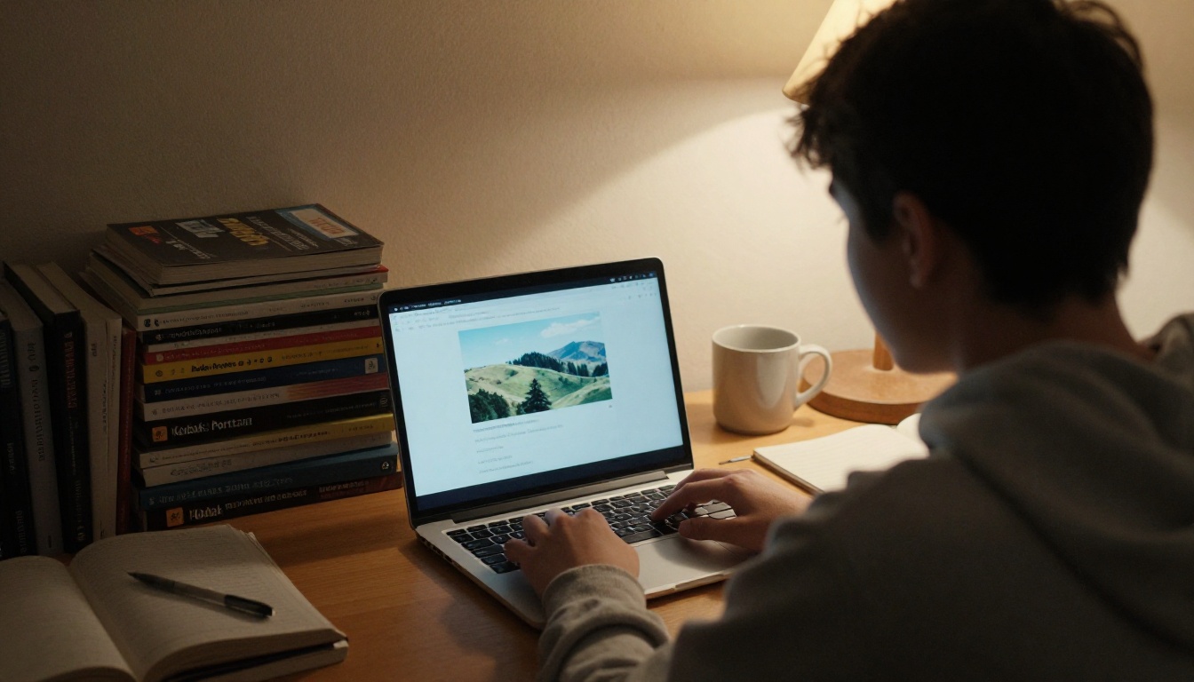 First-year student watching a short video clip on a laptop at a dorm desk