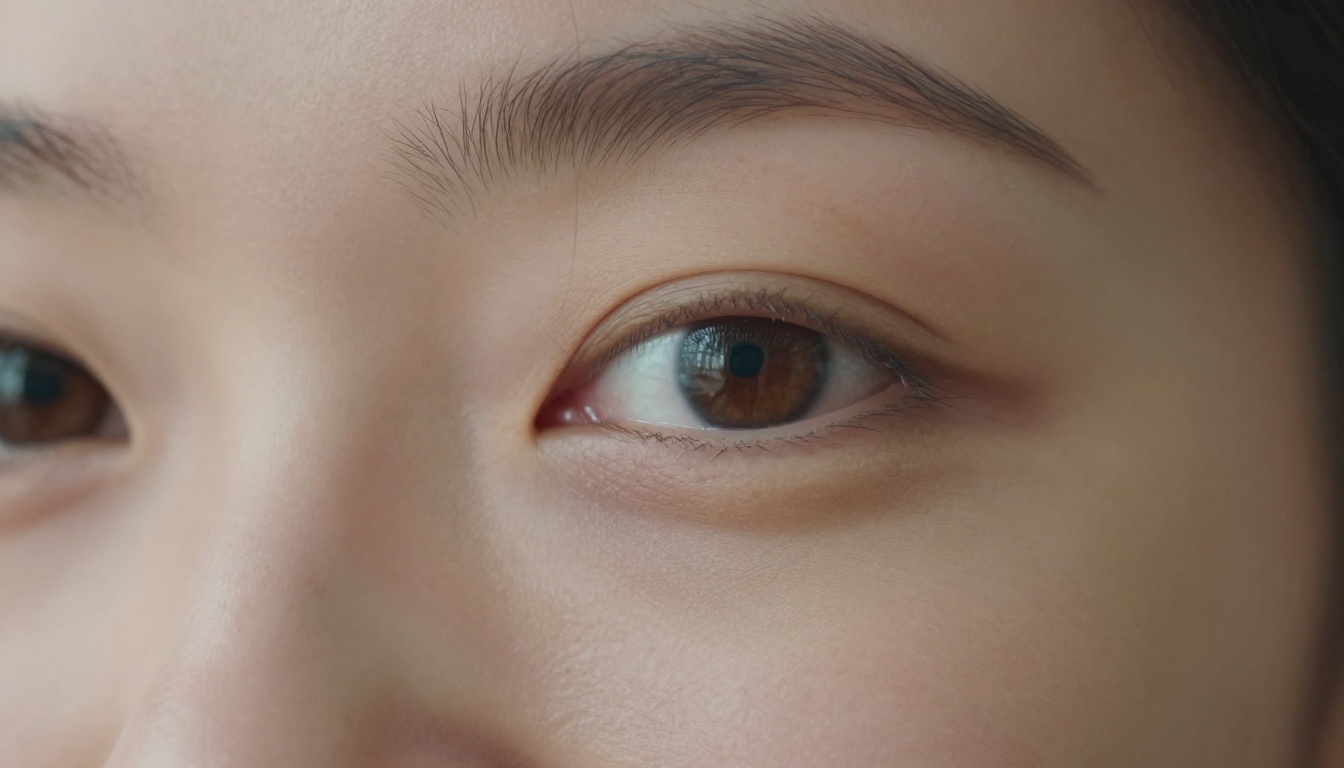 Macro close-up of a woman's face showing natural skin texture