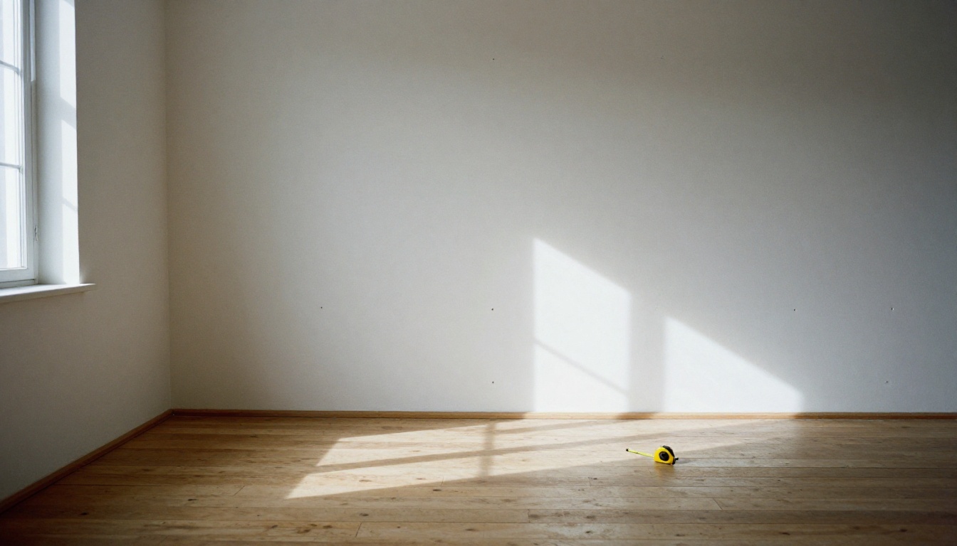 Empty living room with bare walls and light oak floorboards in afternoon sun Empty living room with bare walls and light oak floorboards in afternoon sun