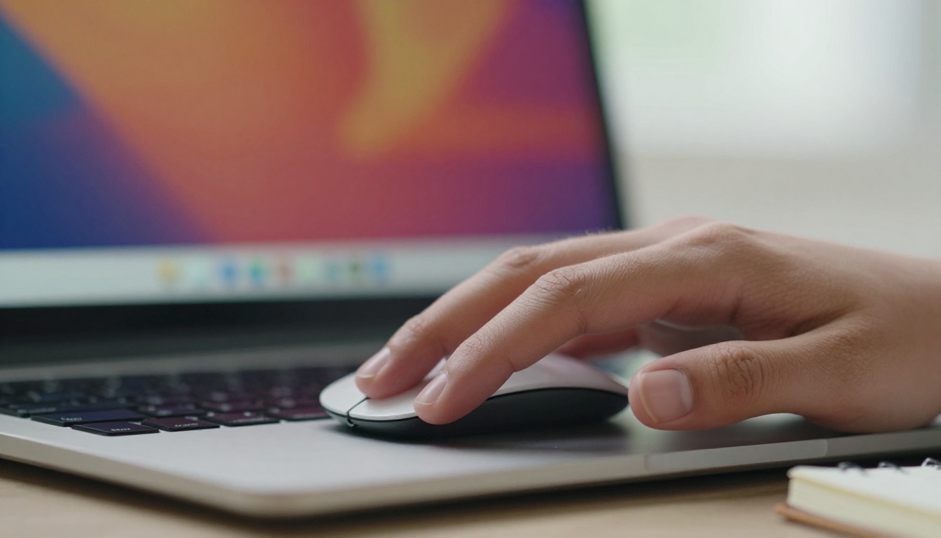 Close-up of fingers resting on a laptop trackpad while adjusting generation settings