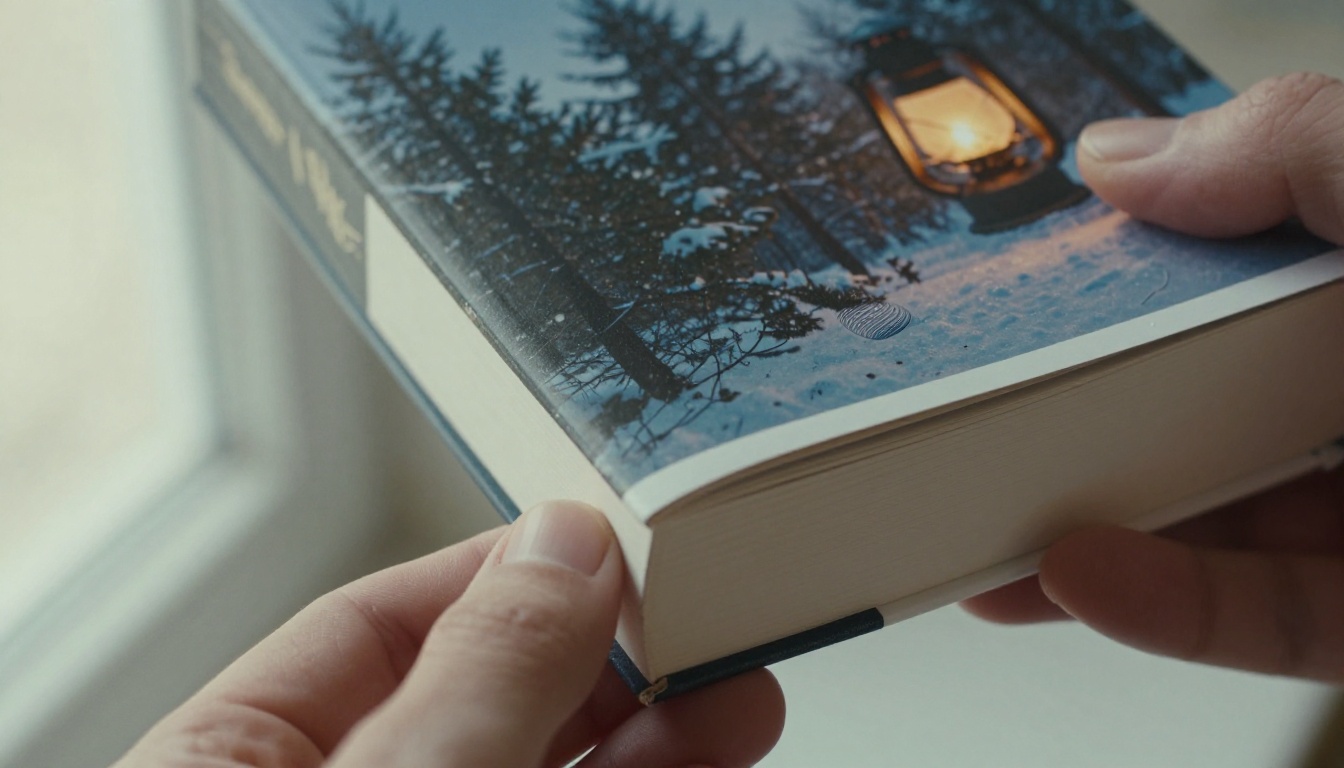 Hands holding a freshly printed hardback novel with a matte finish