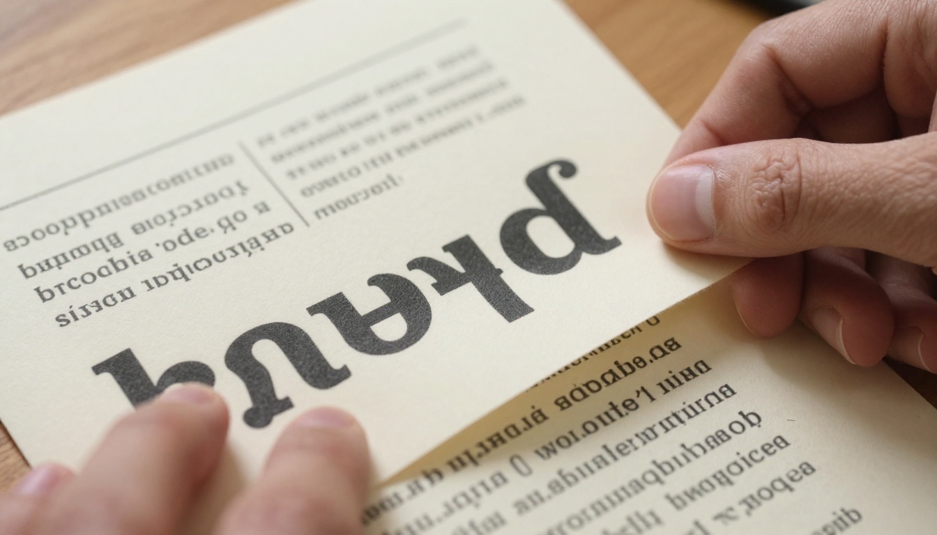 Close-up of hands holding a flyer printed with bold condensed letters on cream paper