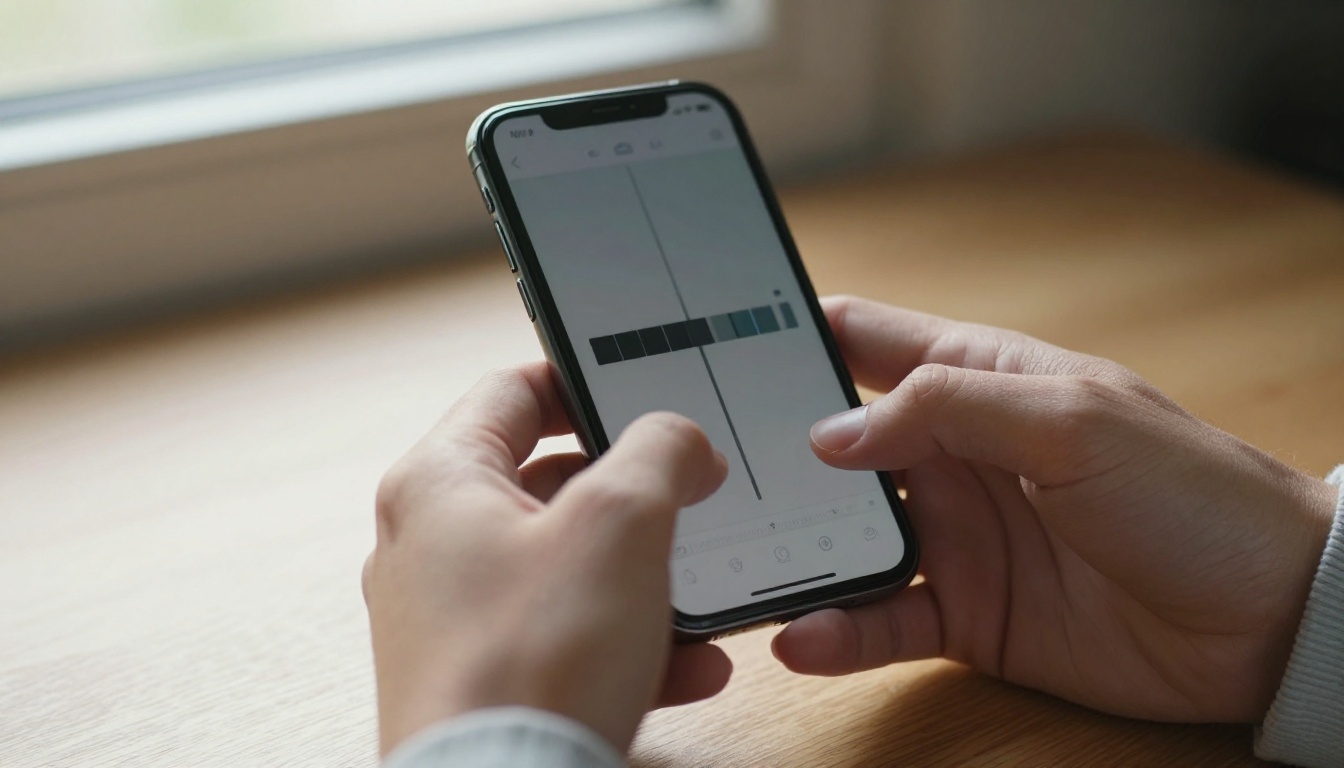 Hands holding a smartphone vertically while editing a short video with an audio bar