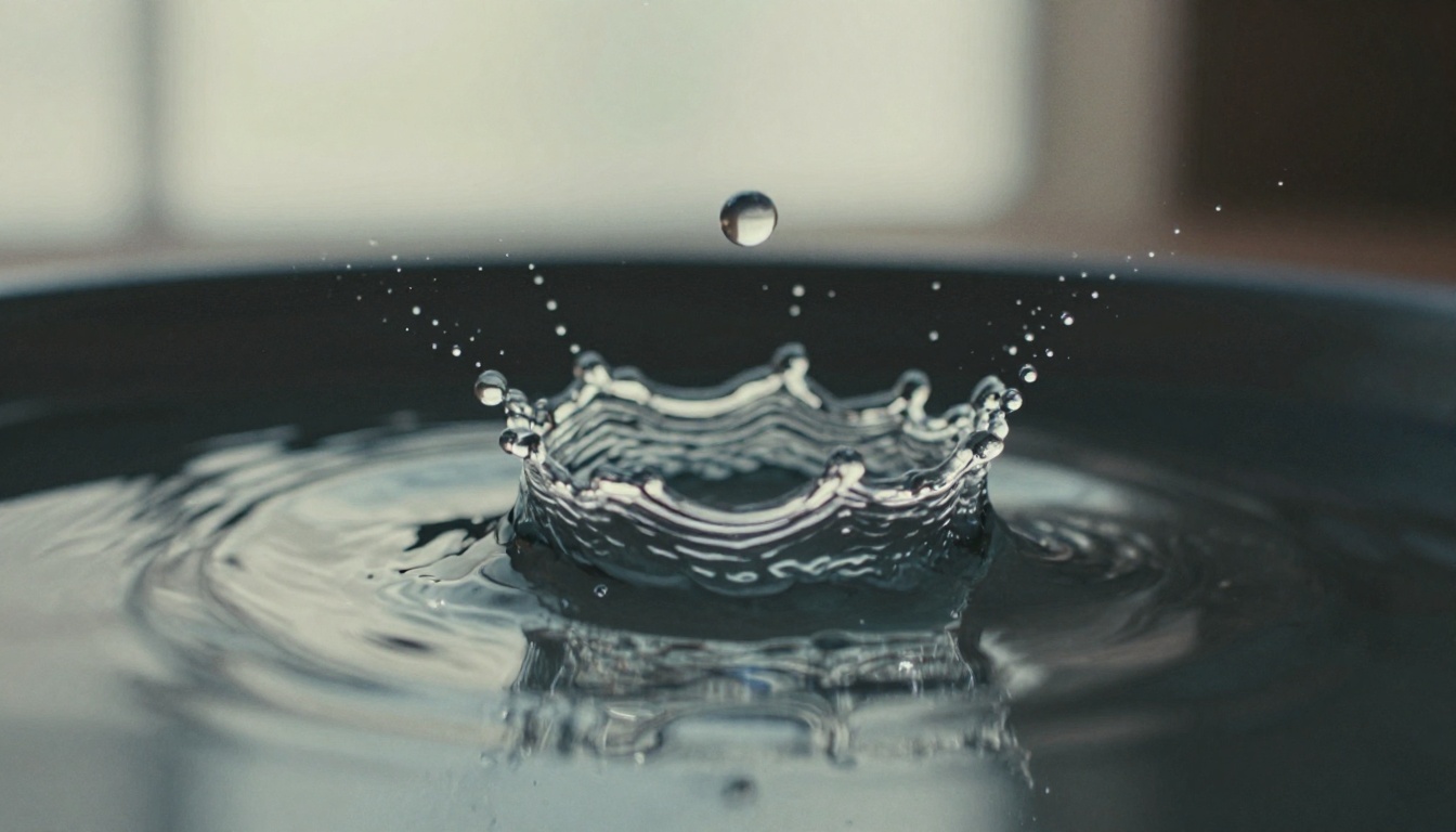 Macro photo of a water droplet crown splash, the kind of fast event that needs invented frames to slow down