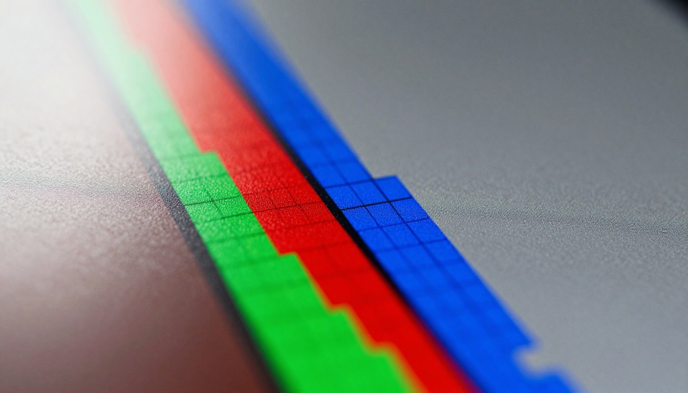 Macro view of a monitor showing a blurred sprite edge next to a sharp square pixel edge