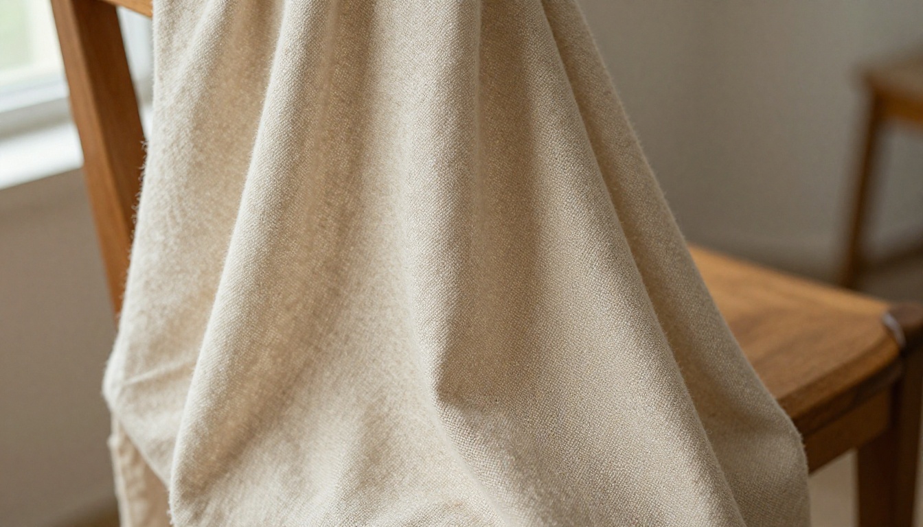 Close-up of coarse woven linen with individual threads and slubs lit from the side by window light
